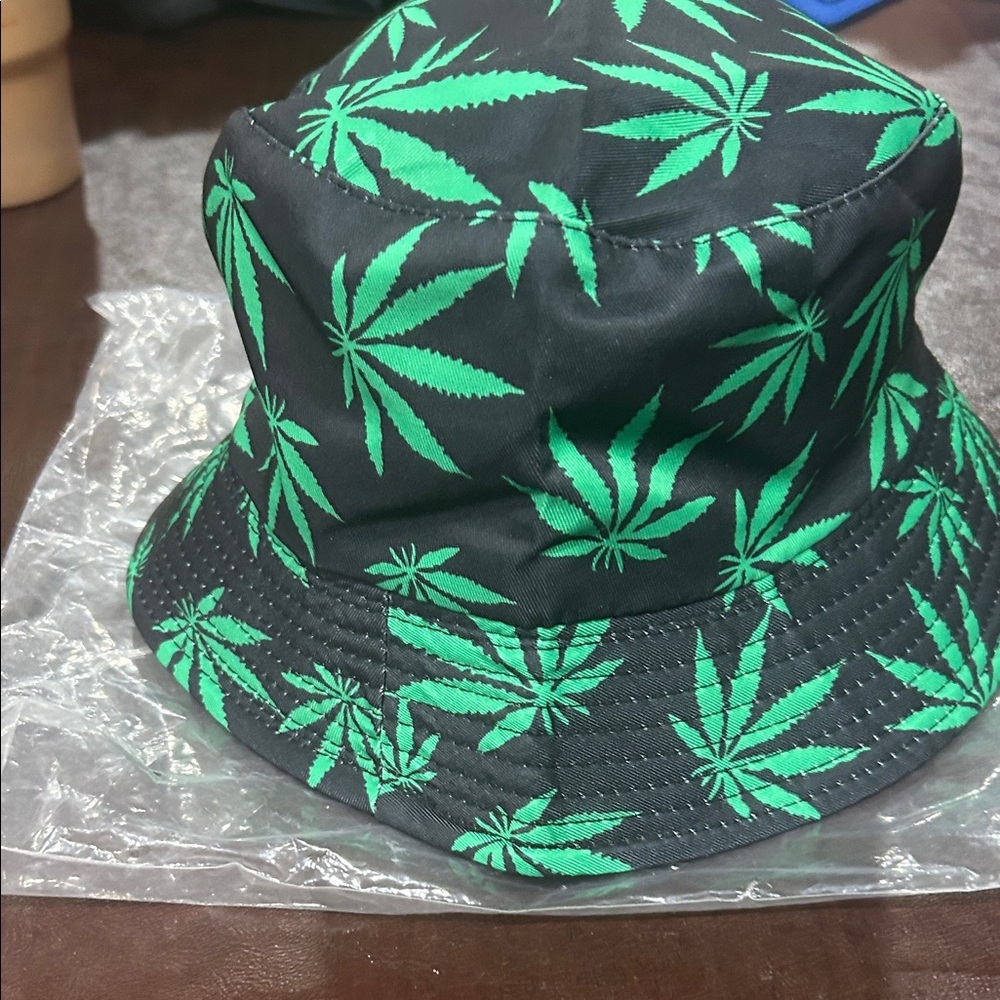 Marijuana leaf bucket hat.
